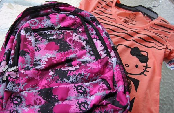 Our backpack and graphic tee donation.